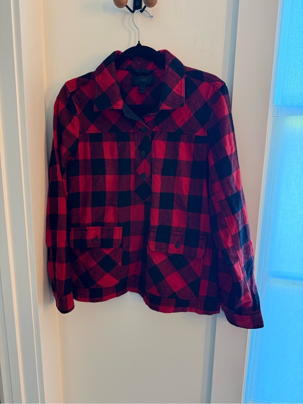 Vintage J. Crew Classic Red & Black Plaid Button-Front Henley